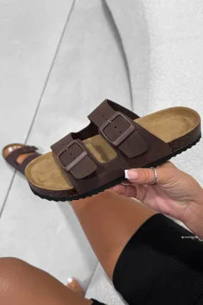 AYSHA Chunky Buckle Cork Sandals - Brown