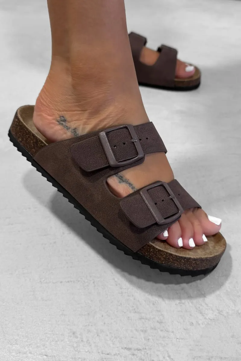 AYSHA Chunky Buckle Cork Sandals - Brown