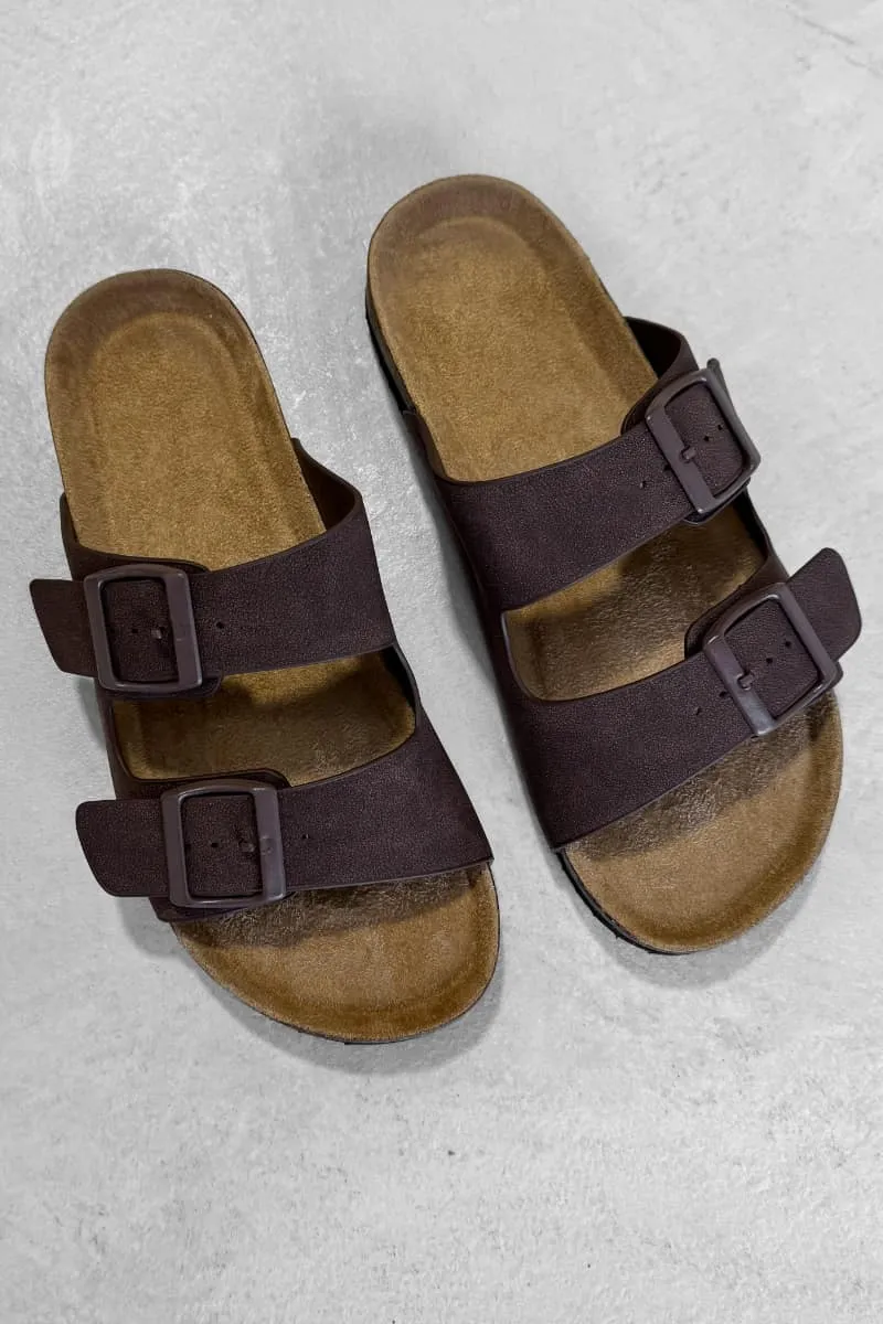 AYSHA Chunky Buckle Cork Sandals - Brown