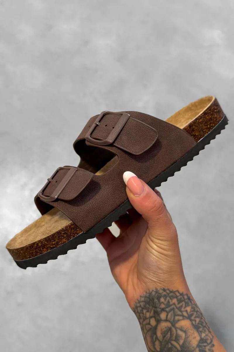 AYSHA Chunky Buckle Cork Sandals - Brown
