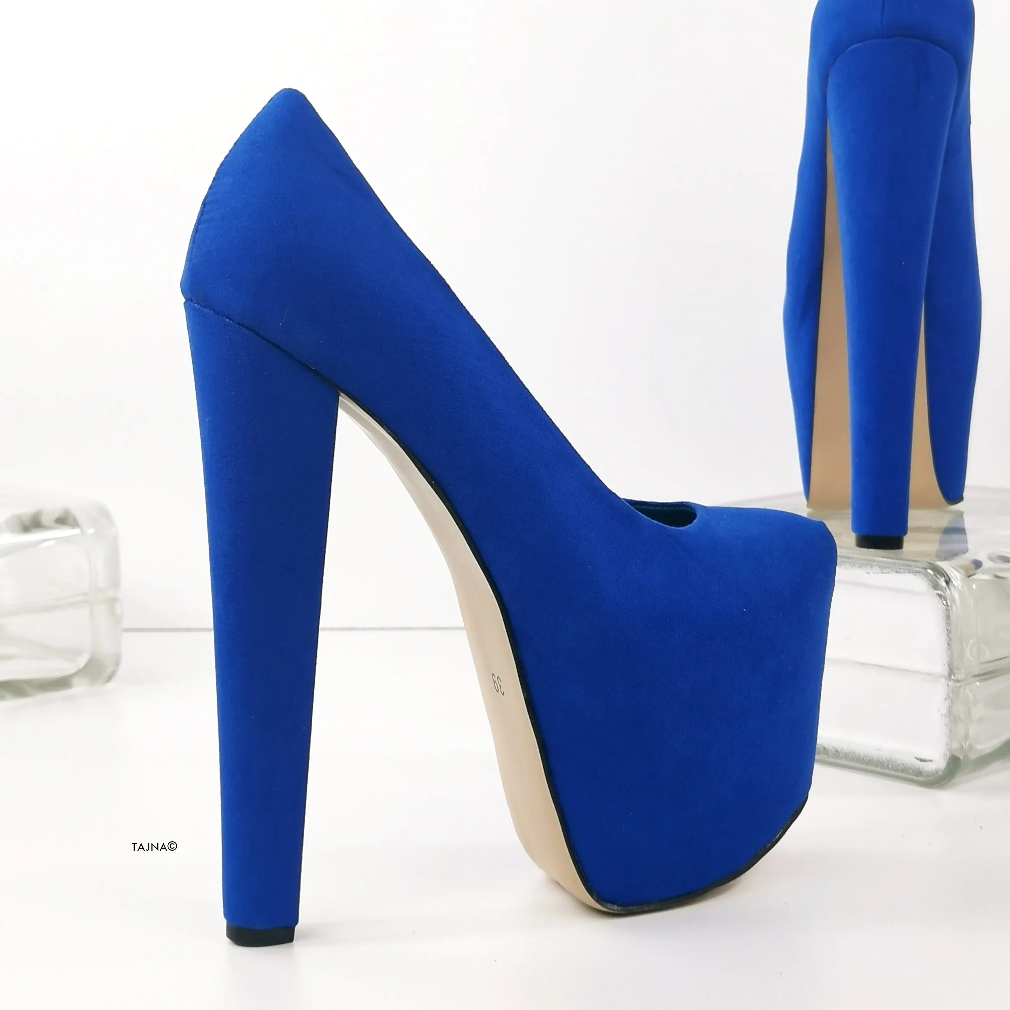 Blue Suede High Heel Hidden Platform Pumps