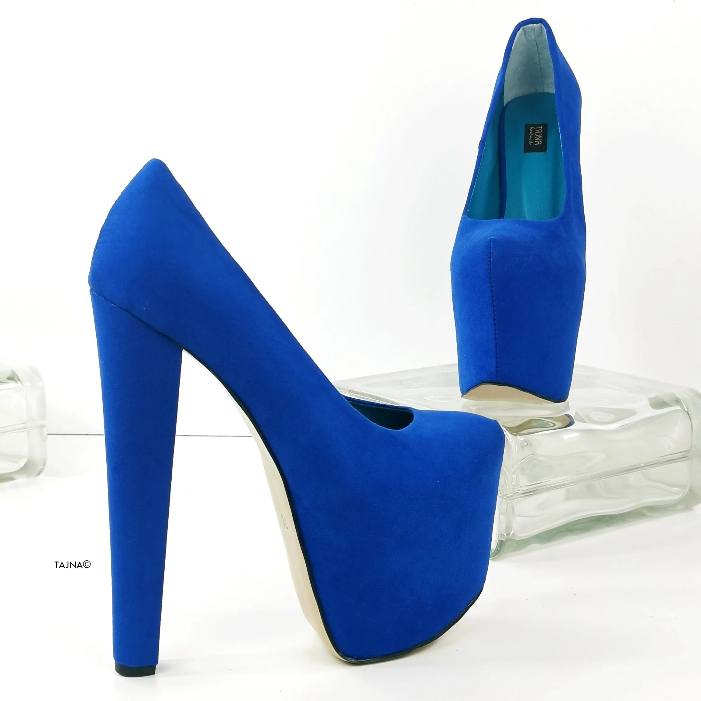 Blue Suede High Heel Hidden Platform Pumps
