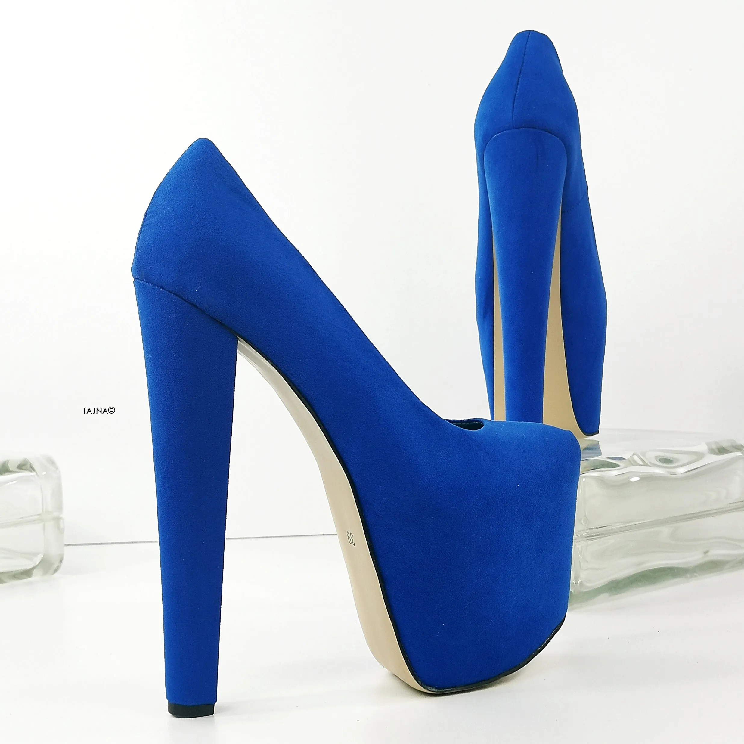 Blue Suede High Heel Hidden Platform Pumps
