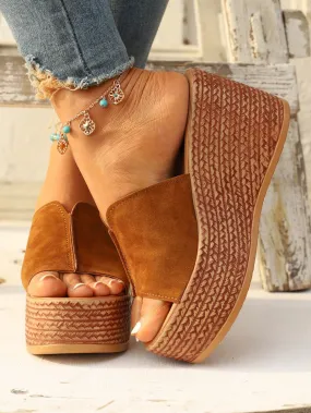 Fahionable  Bow Decor Floral Pattern Bow Decor Ankle Strap Wedge Women Slippers