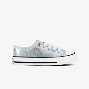 Girl's Silver Metallic Canvas Sneakers