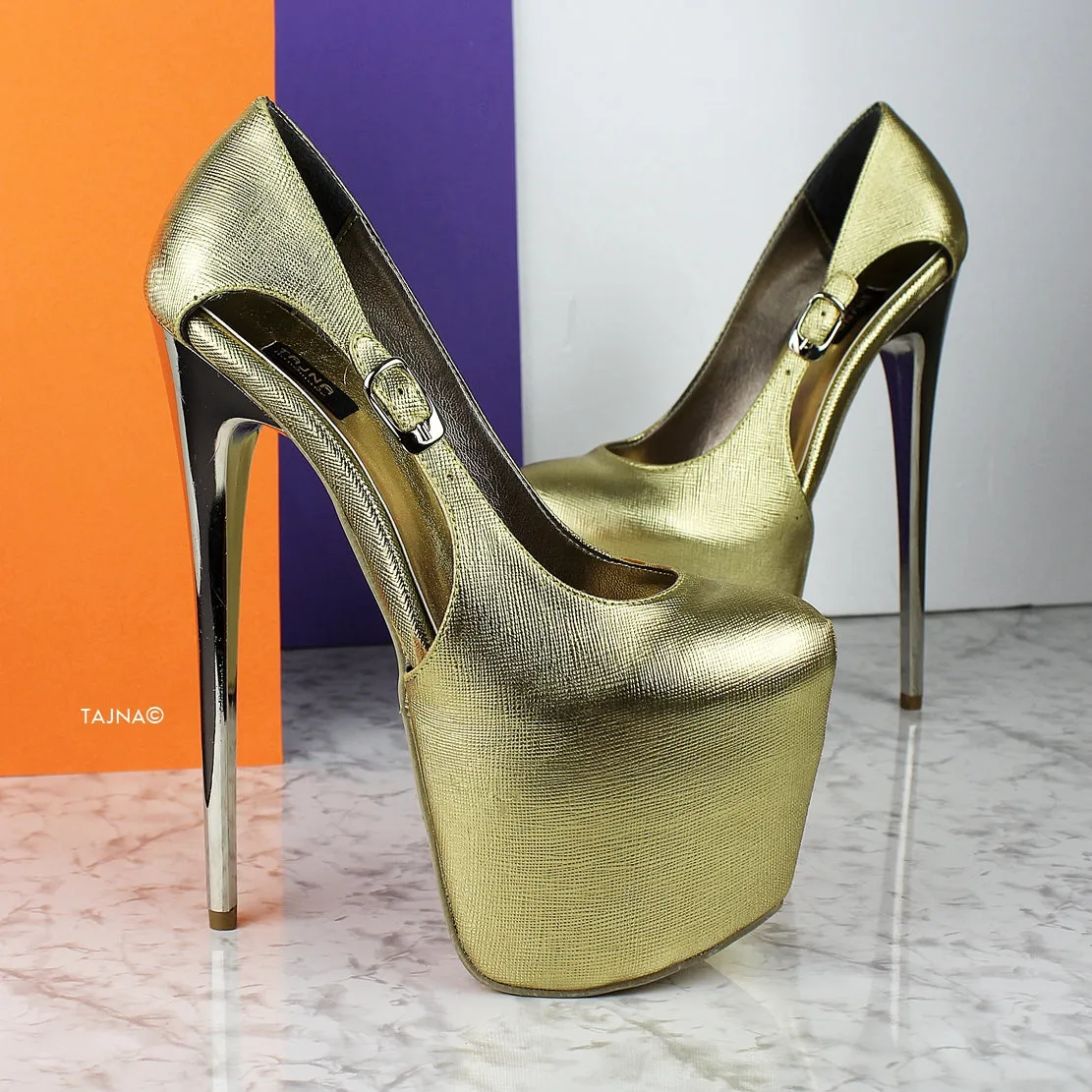 Gold Metallic Heels Side Decollette