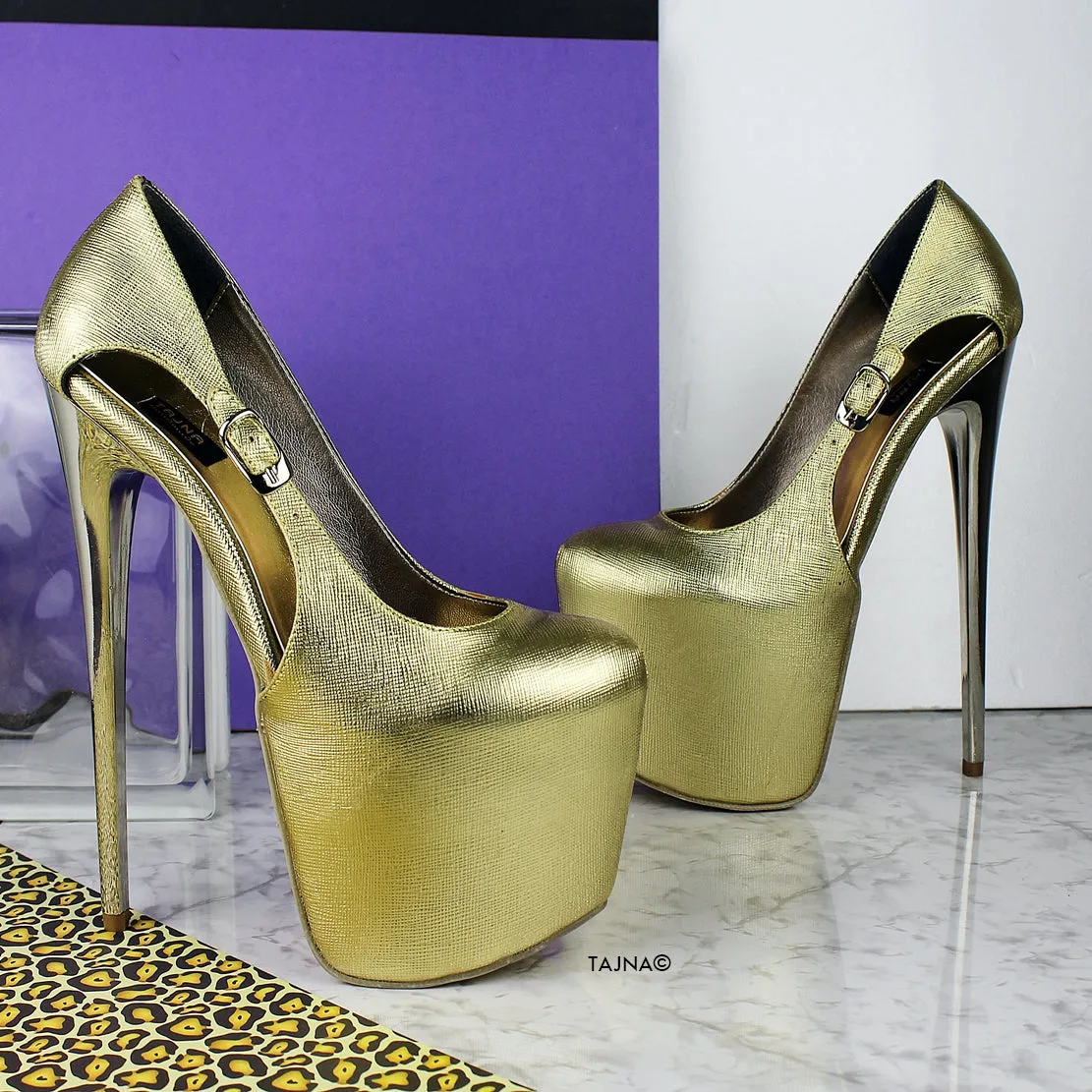 Gold Metallic Heels Side Decollette