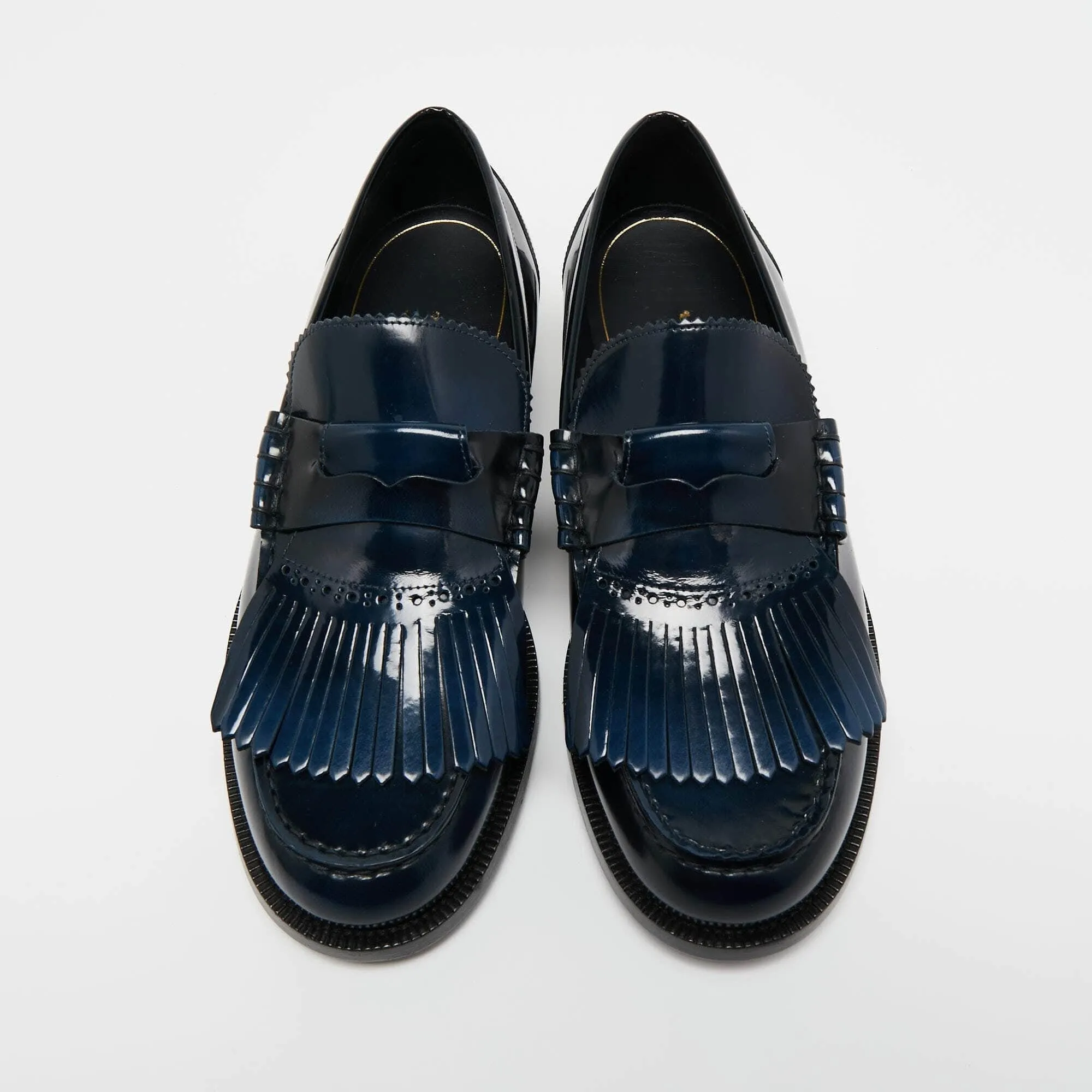 Handmade Custom Blue Patent Leather Women Moccassion
