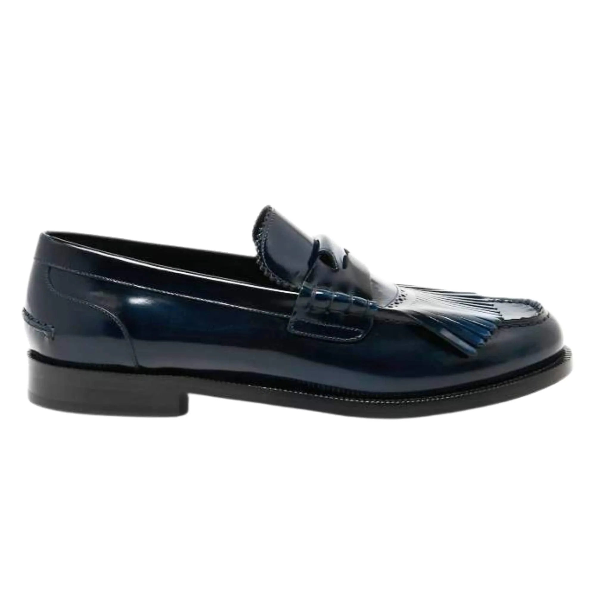 Handmade Custom Blue Patent Leather Women Moccassion
