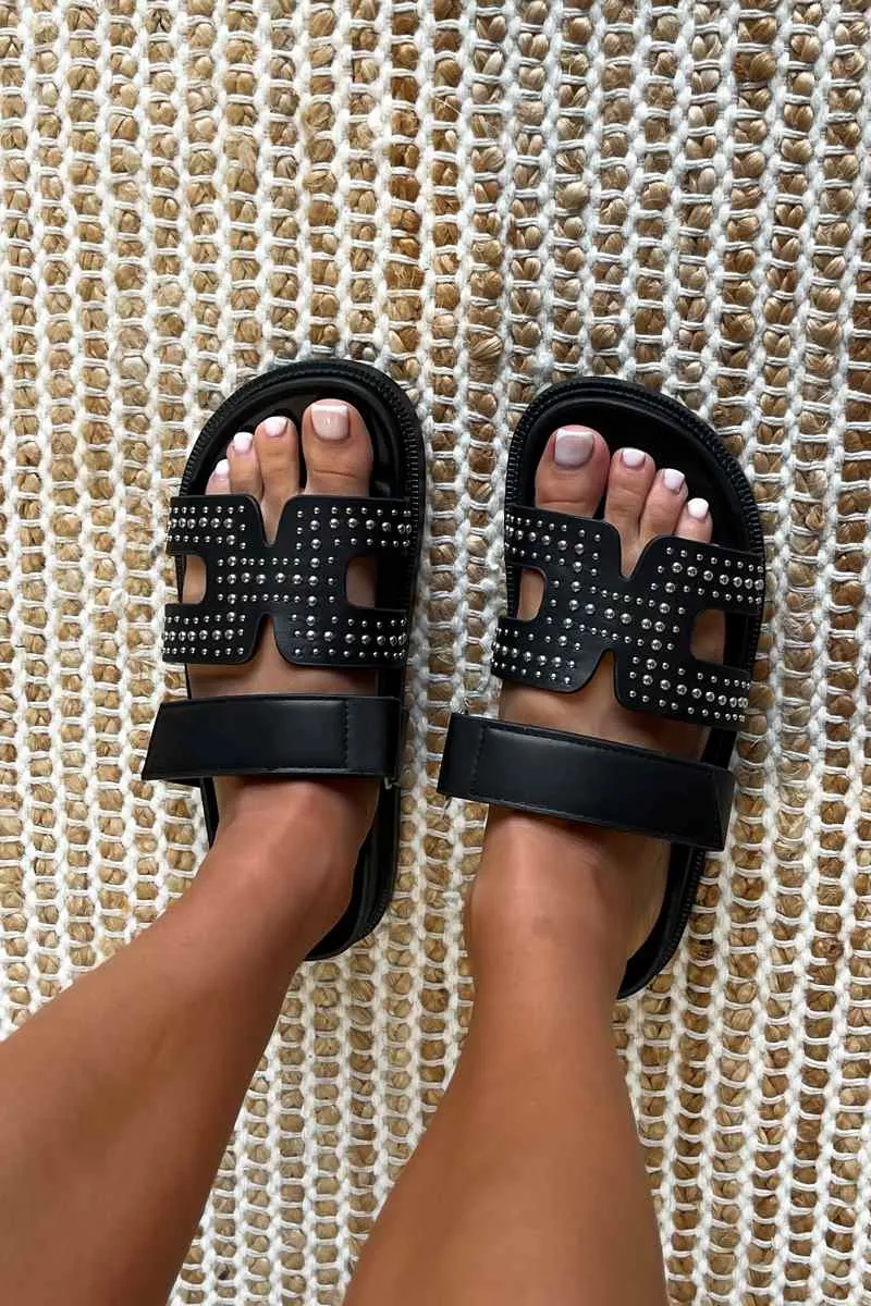 HARPER Studded Gladiator Strap Sandal - Black/Silver