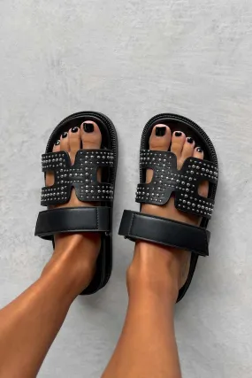 HARPER Studded Gladiator Strap Sandal - Black/Silver