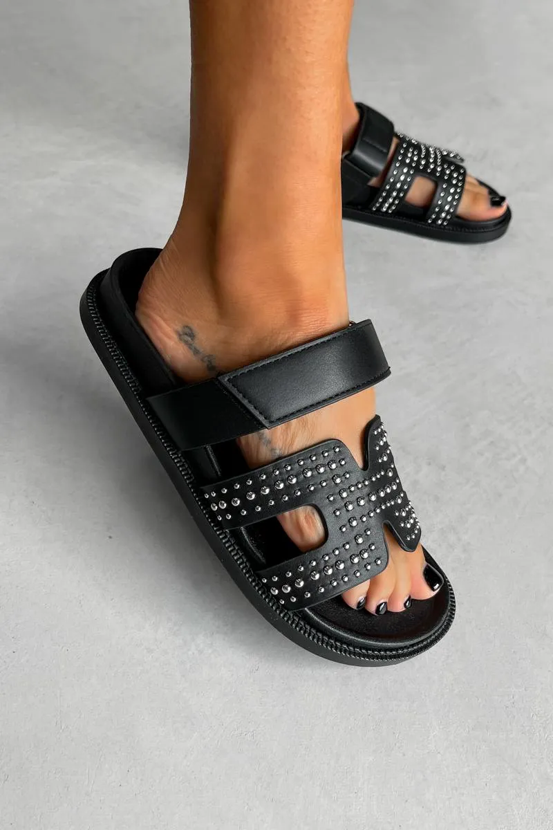 HARPER Studded Gladiator Strap Sandal - Black/Silver