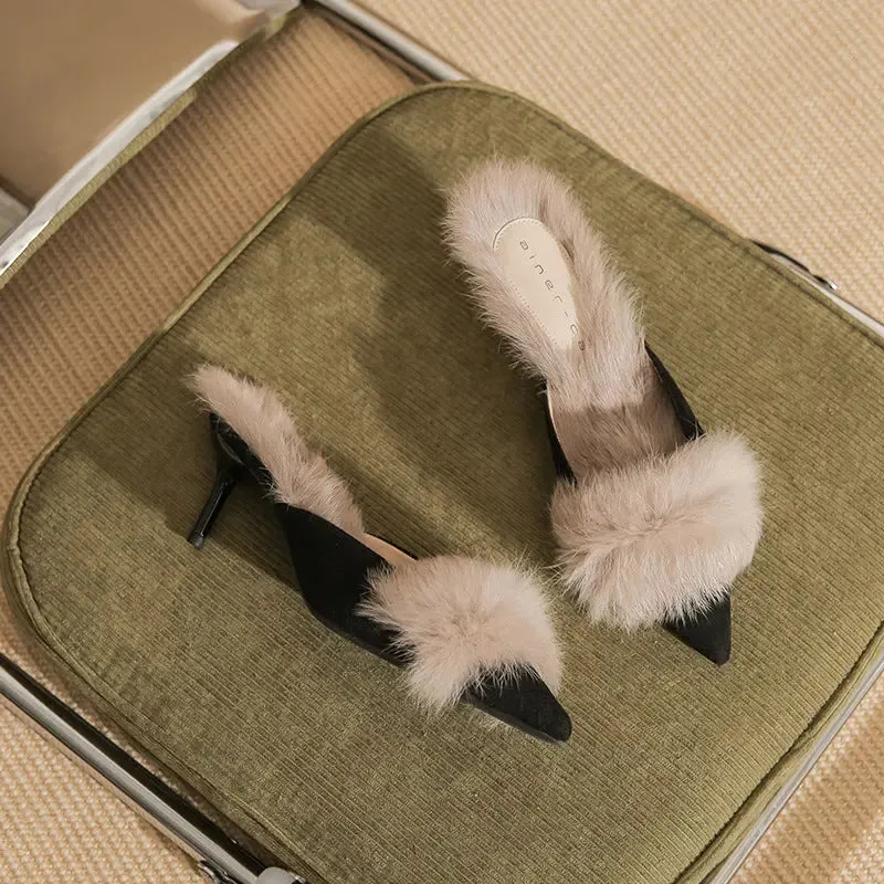 High Heels-Plush Heeled Slippers