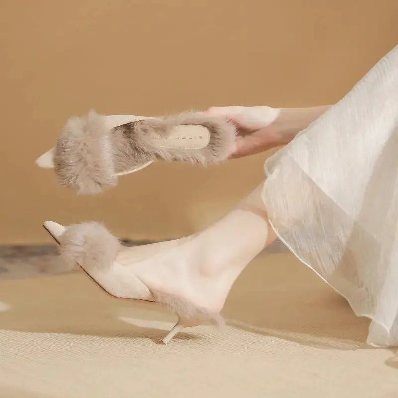 High Heels-Plush Heeled Slippers