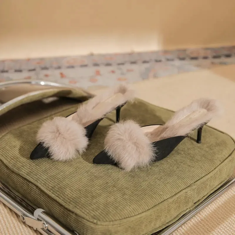 High Heels-Plush Heeled Slippers