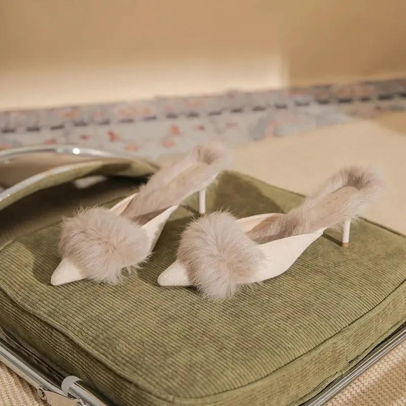 High Heels-Plush Heeled Slippers