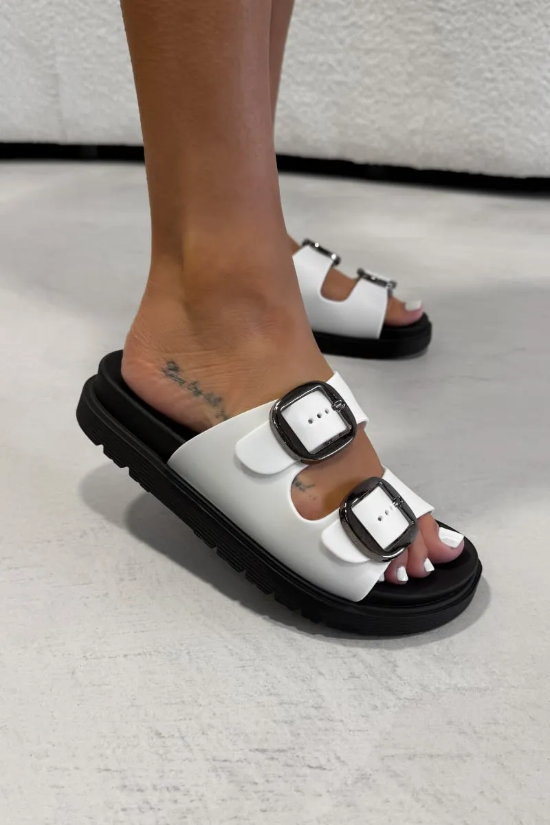 LEAH Chunky Buckle Sandals - White