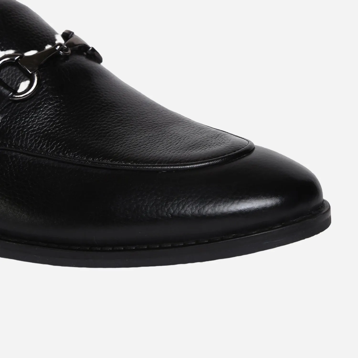 Masabih Genuine Milled Leather Black Loafer Slipon Shoes for Men