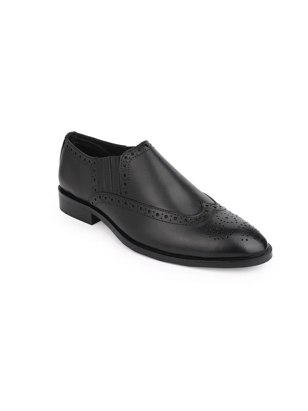 Men Black Solid Brogue Formal Loafers