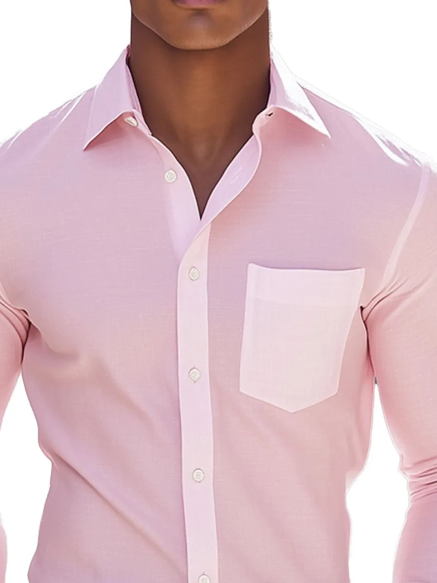 Men's Pink Single Pocket Casual Long Sleeve Shirt