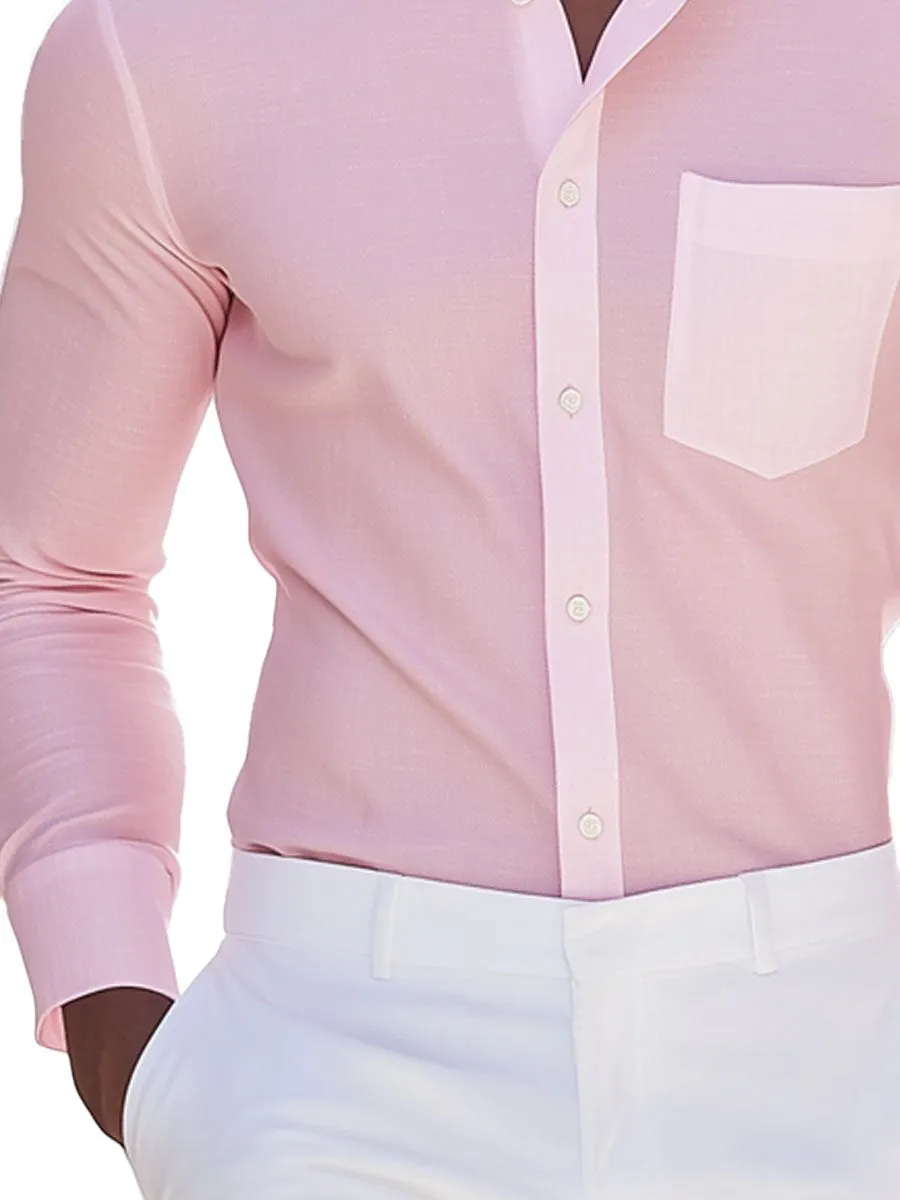 Men's Pink Single Pocket Casual Long Sleeve Shirt