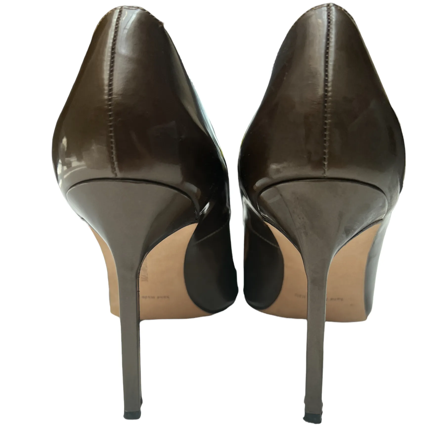 Metallic Brown Patent Brown Heels - 11