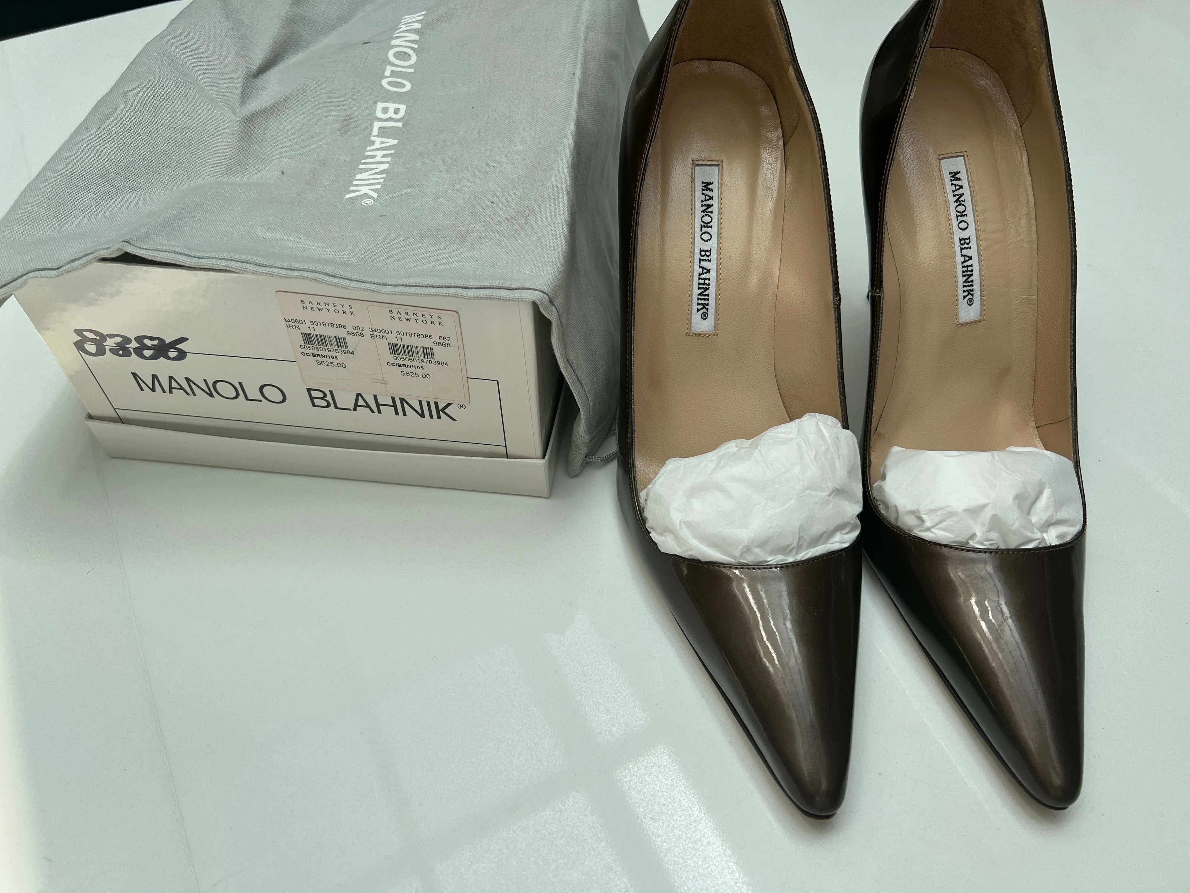 Metallic Brown Patent Brown Heels - 11