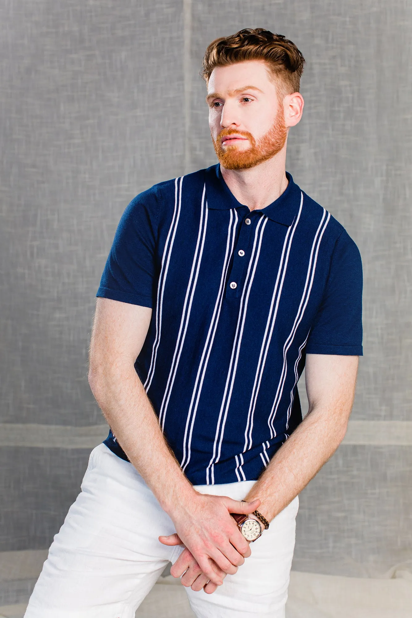 Montego Double Stripe Polo (Navy)