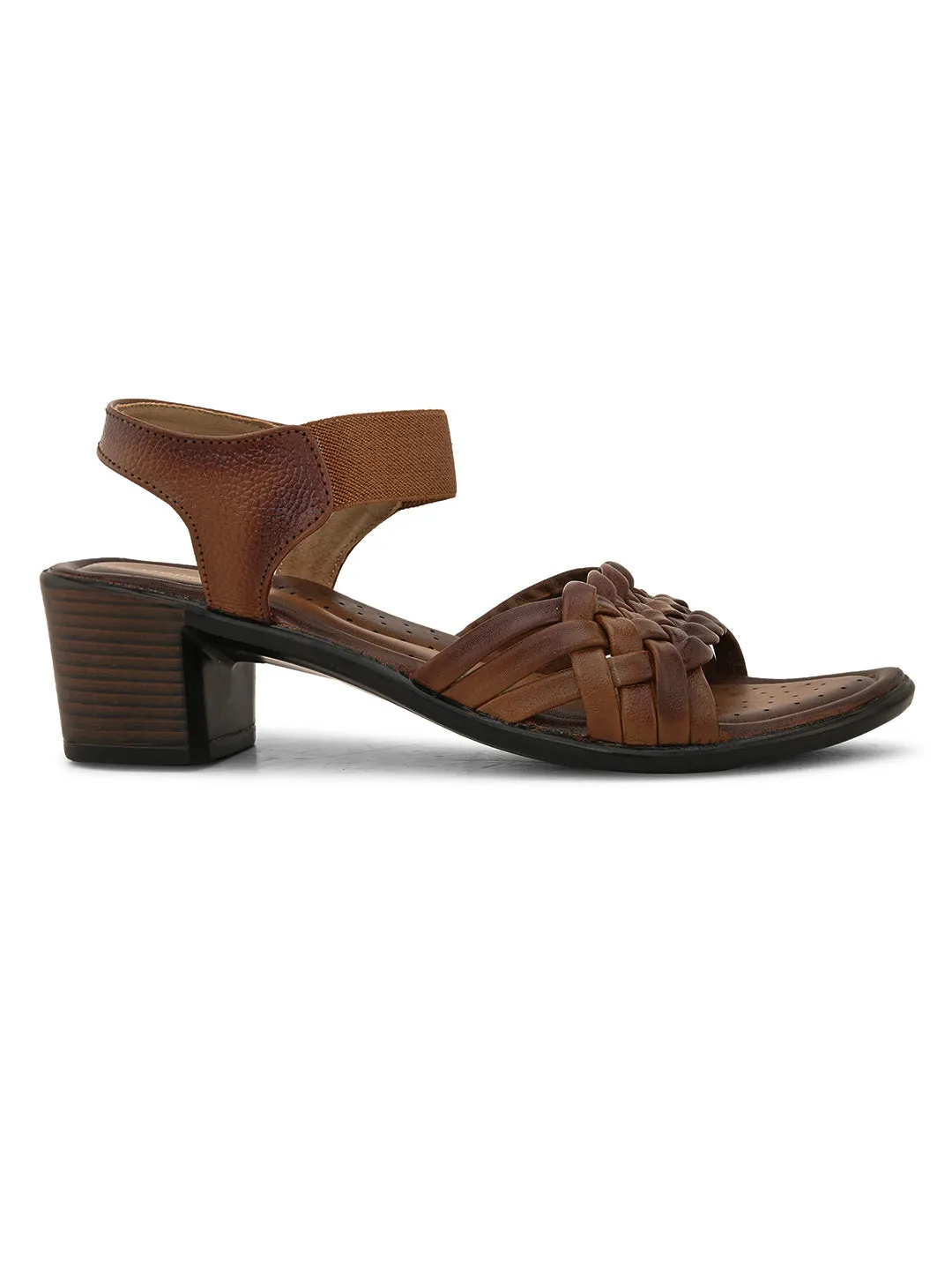 Pelle Albero Women's Brown Leather Ankle Buckle-Strap Block Heel Sandals