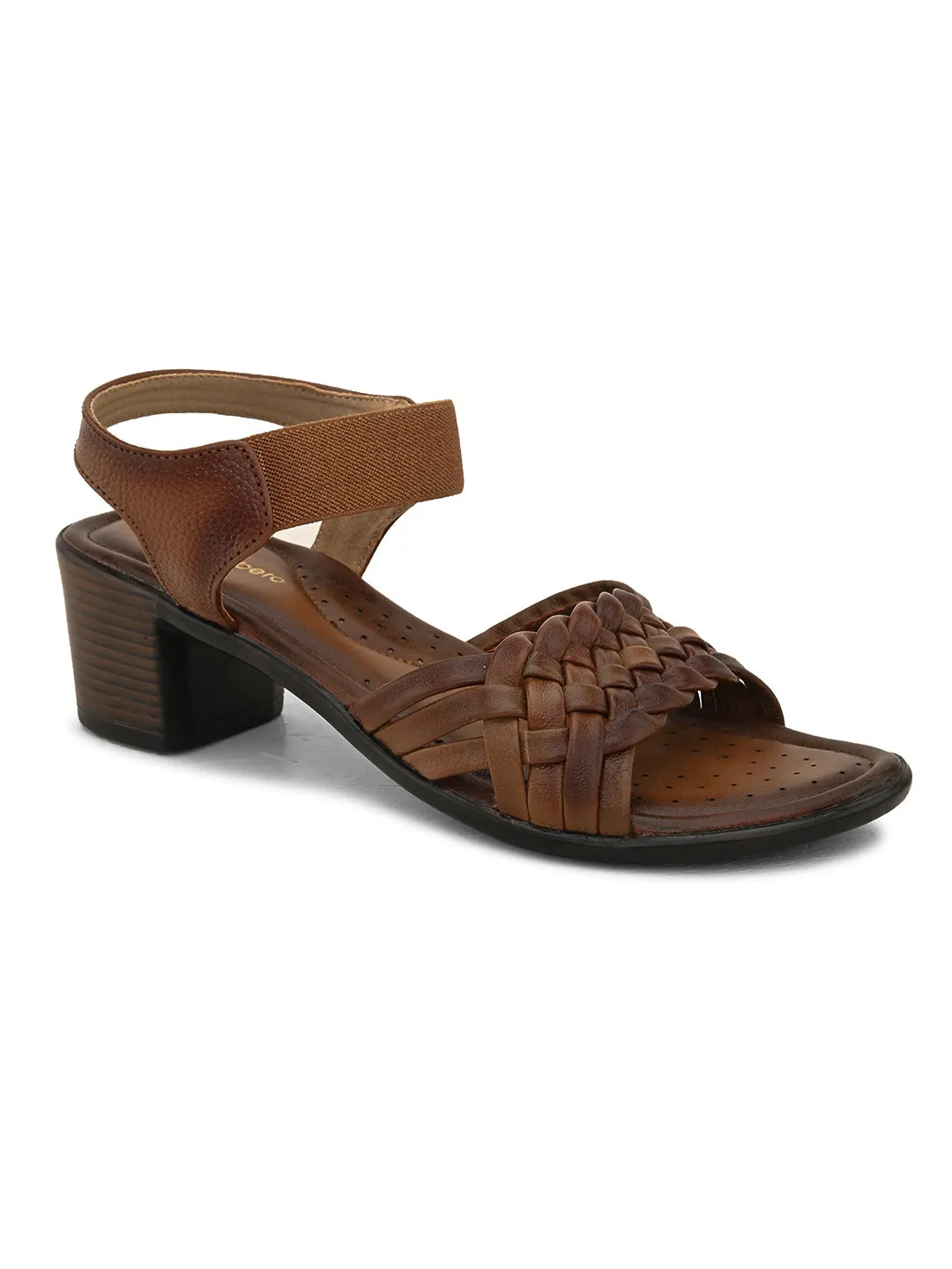 Pelle Albero Women's Brown Leather Ankle Buckle-Strap Block Heel Sandals