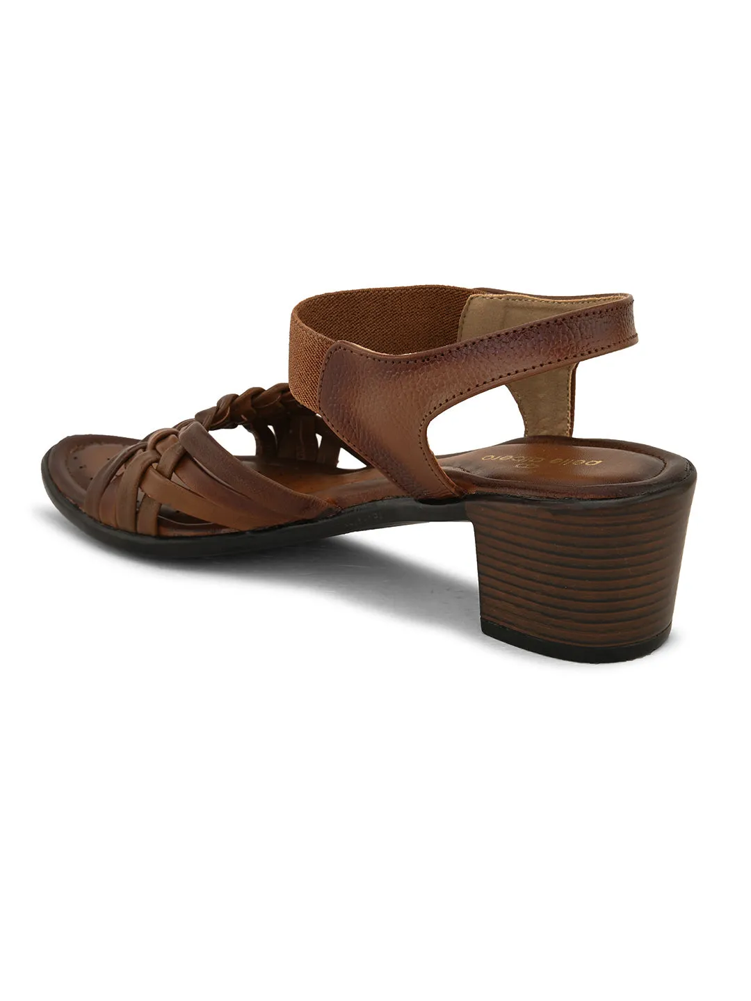 Pelle Albero Women's Brown Leather Ankle Buckle-Strap Block Heel Sandals