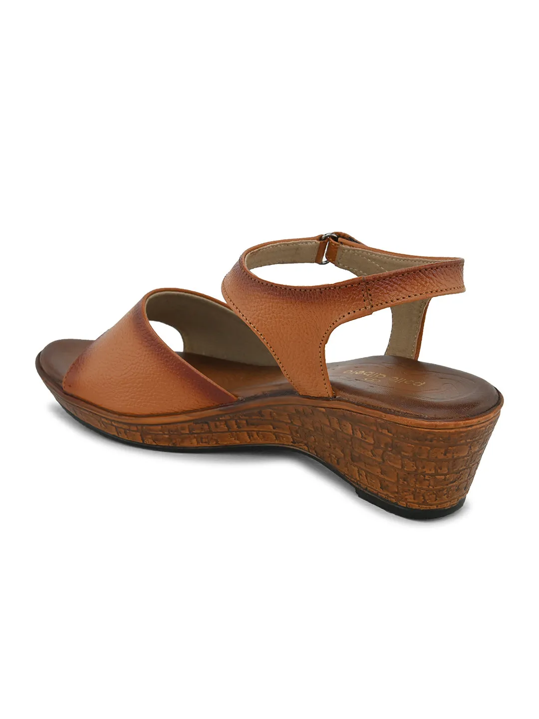 Pelle Albero Women's Tan Leather Ankle Buckle-Strap Wedge Heel Sandals