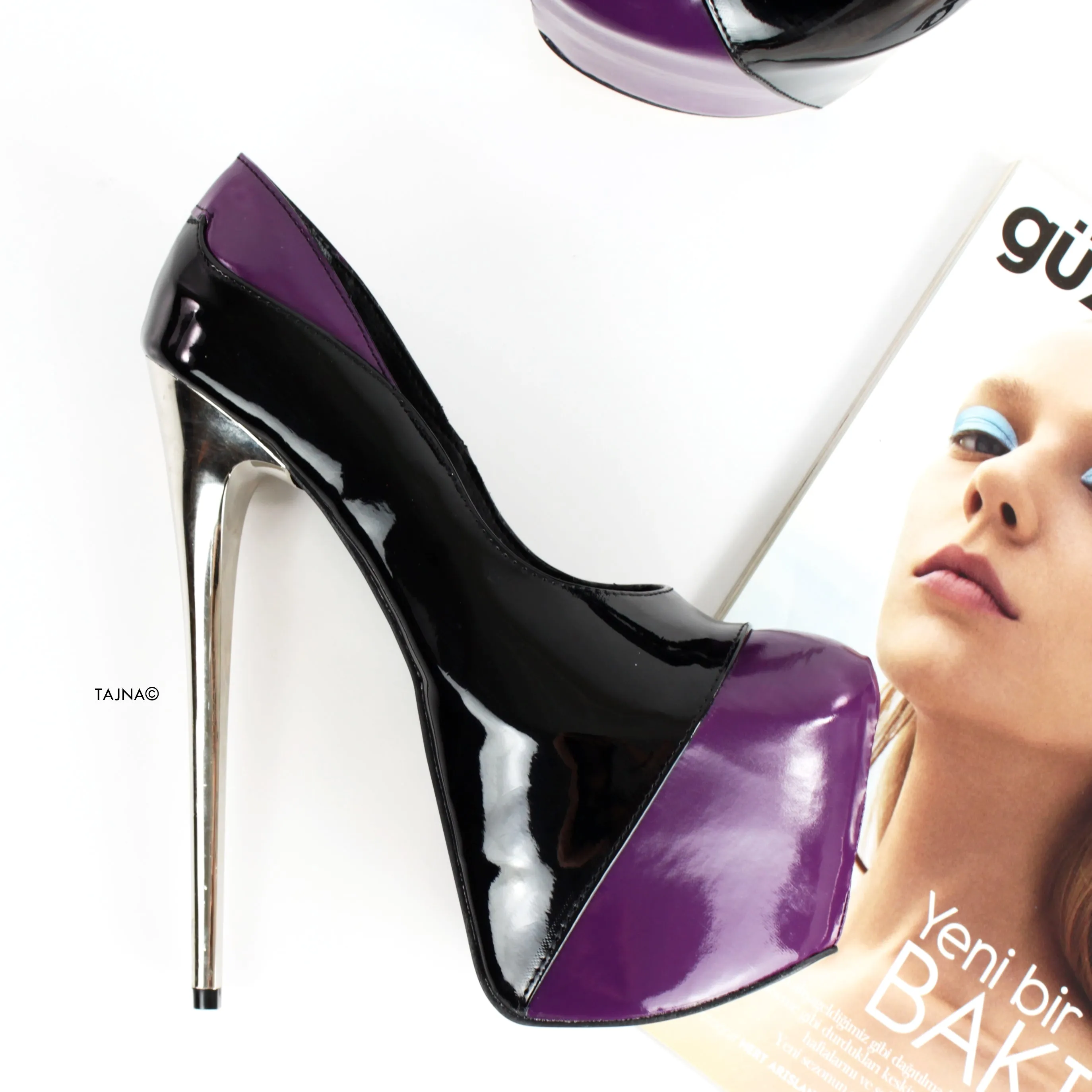 Purple Black Gloss Metallic High Heels
