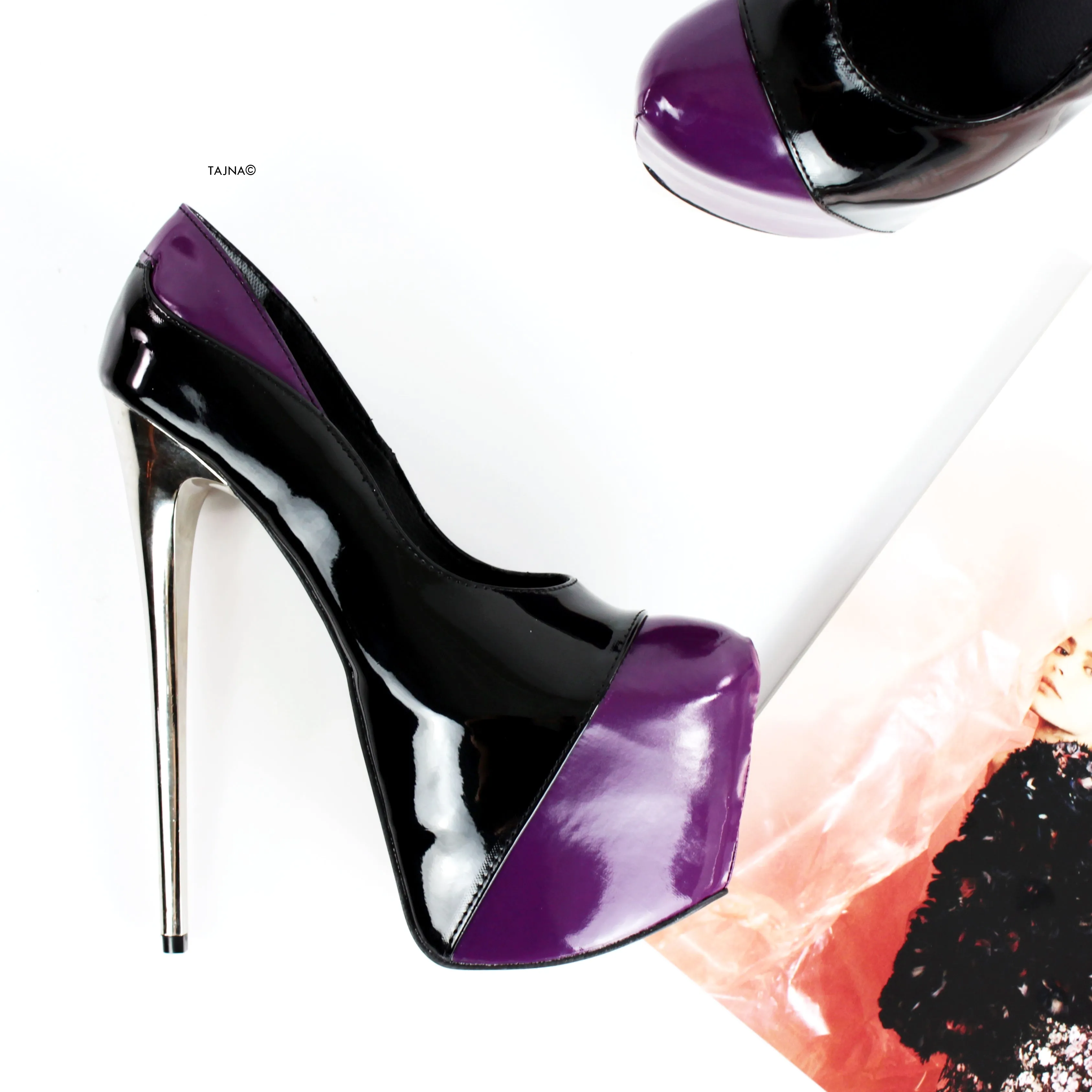 Purple Black Gloss Metallic High Heels