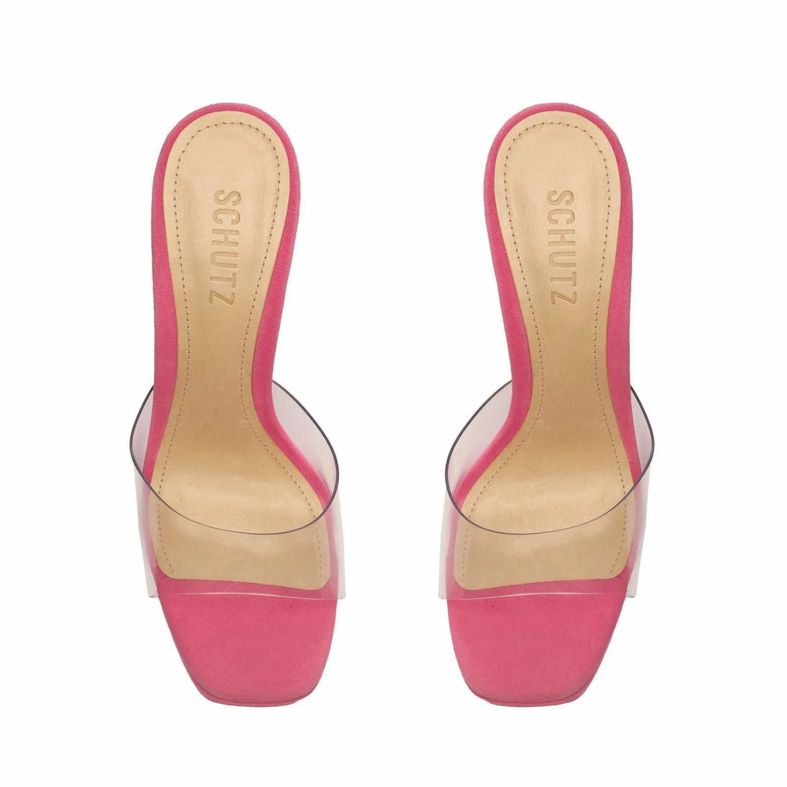 Schutz Haila Bright Rose Slip On Open Toe Block High Heel Platform Sandals