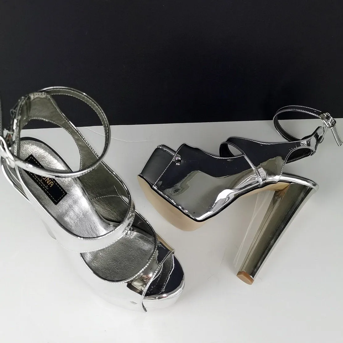 Silver Mirror Sling Back Heels