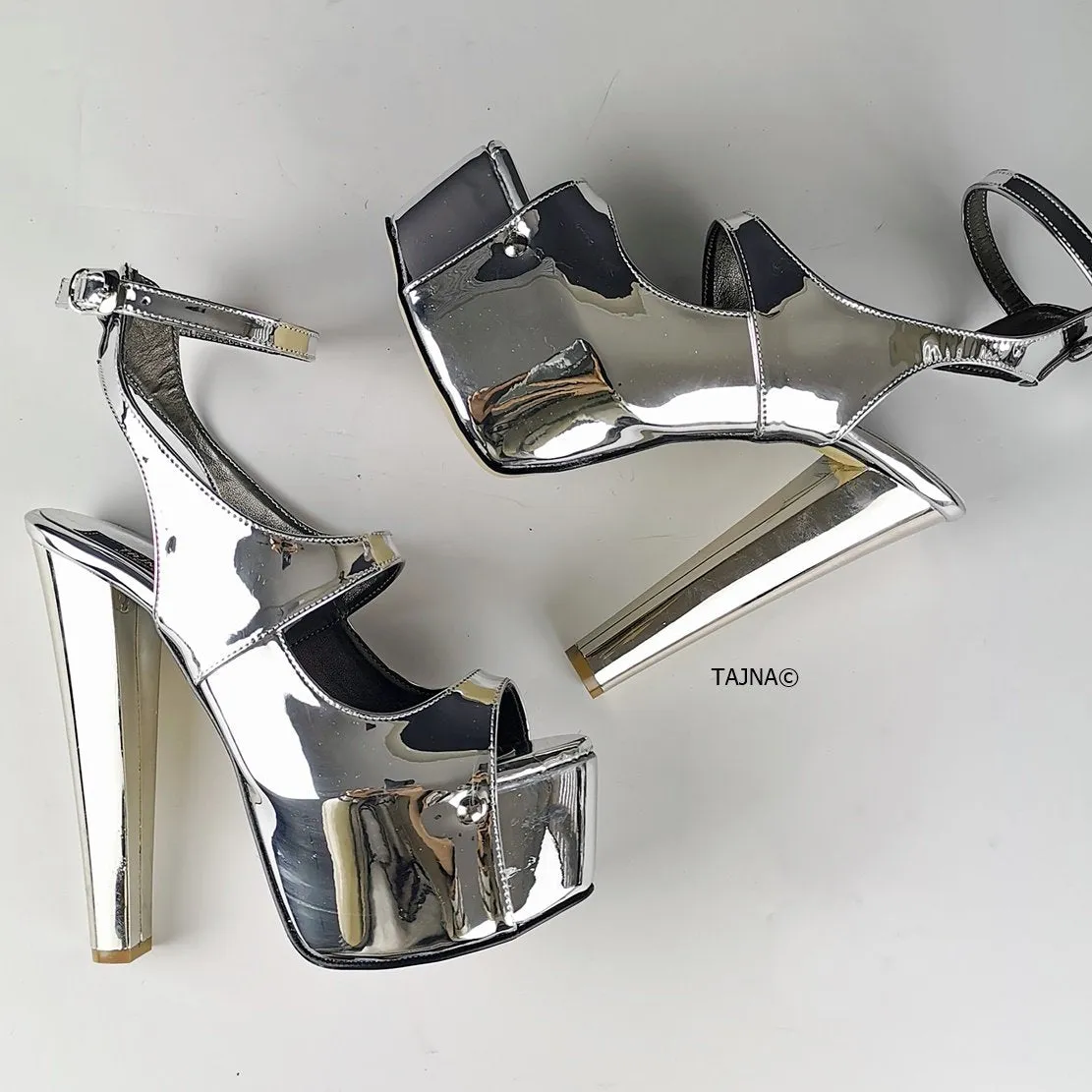 Silver Mirror Sling Back Heels