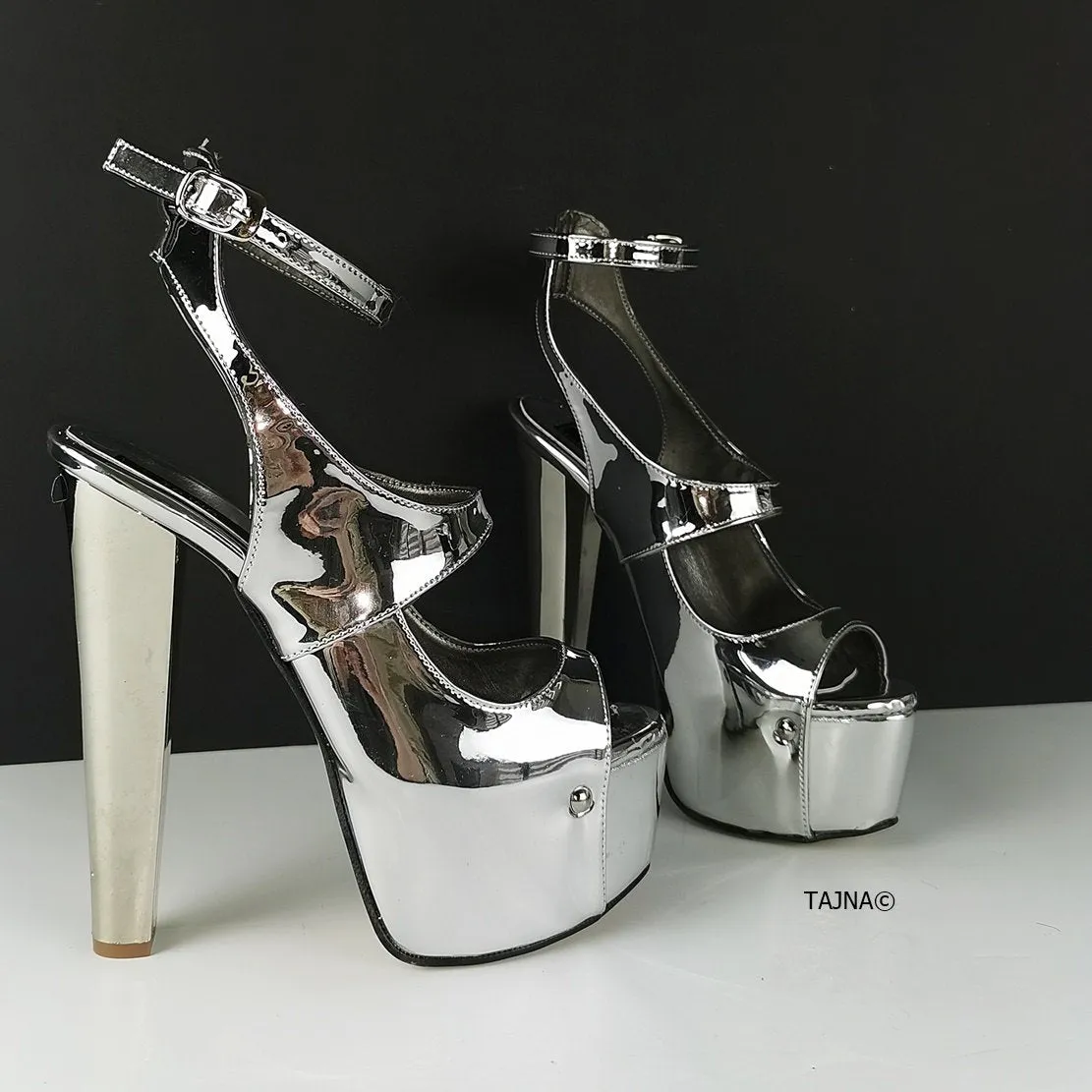 Silver Mirror Sling Back Heels