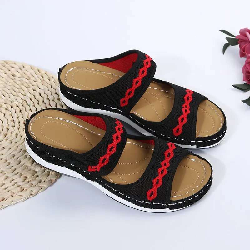 Women embroidered two strap peep toe slide sandals