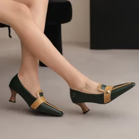 Women's Pointed Toe Hoof Heels Loafers Shoes