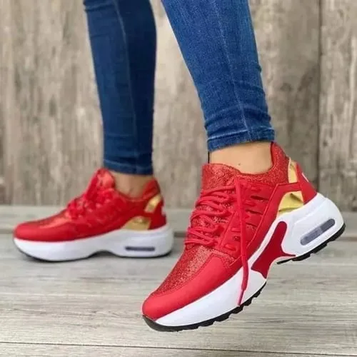 Women's Vulcanized Wedge Sneakers, Thick Sole, Breathable, Casual, Outdoor