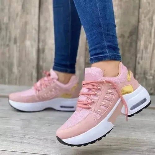 Women's Vulcanized Wedge Sneakers, Thick Sole, Breathable, Casual, Outdoor
